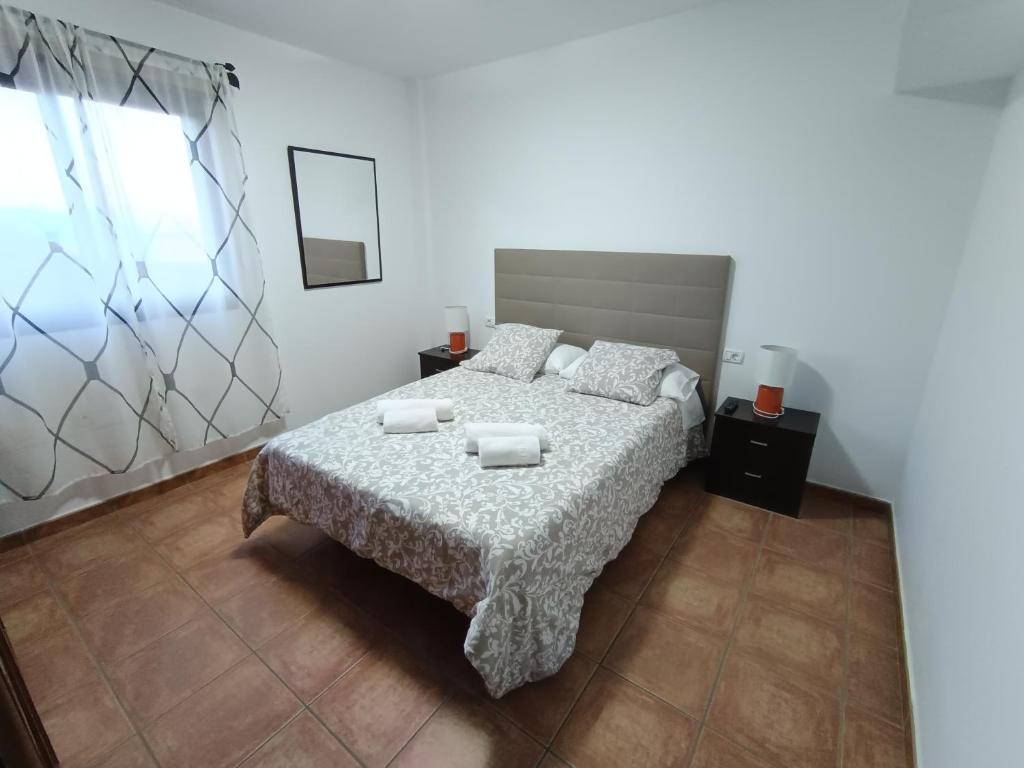 een slaapkamer met een bed en een spiegel bij VV EL CHARCO, El Hierro in La Caleta
