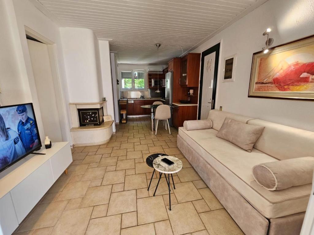 Telewizja i/lub zestaw kina domowego w obiekcie Beachfront House 13 ,Glyfada