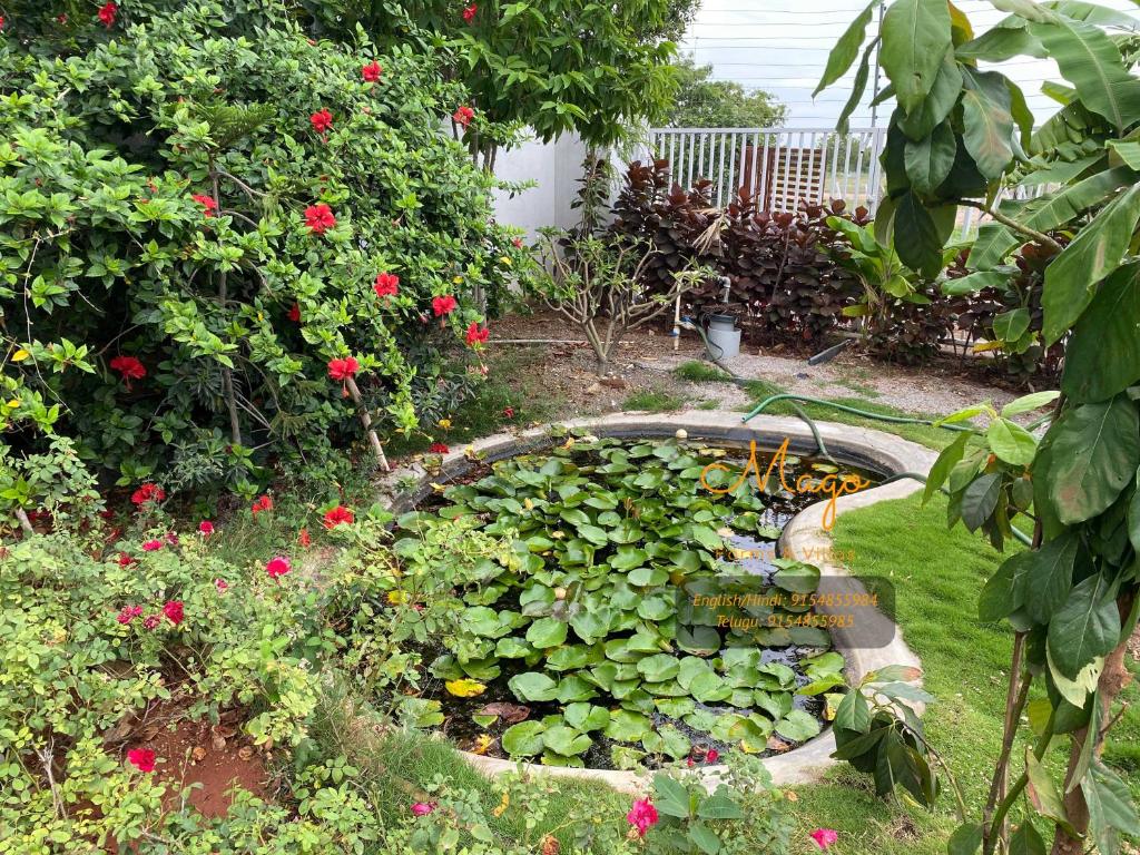 um jardim com um lago com um ramo de flores em Mint Lemon Resort em Yercaud