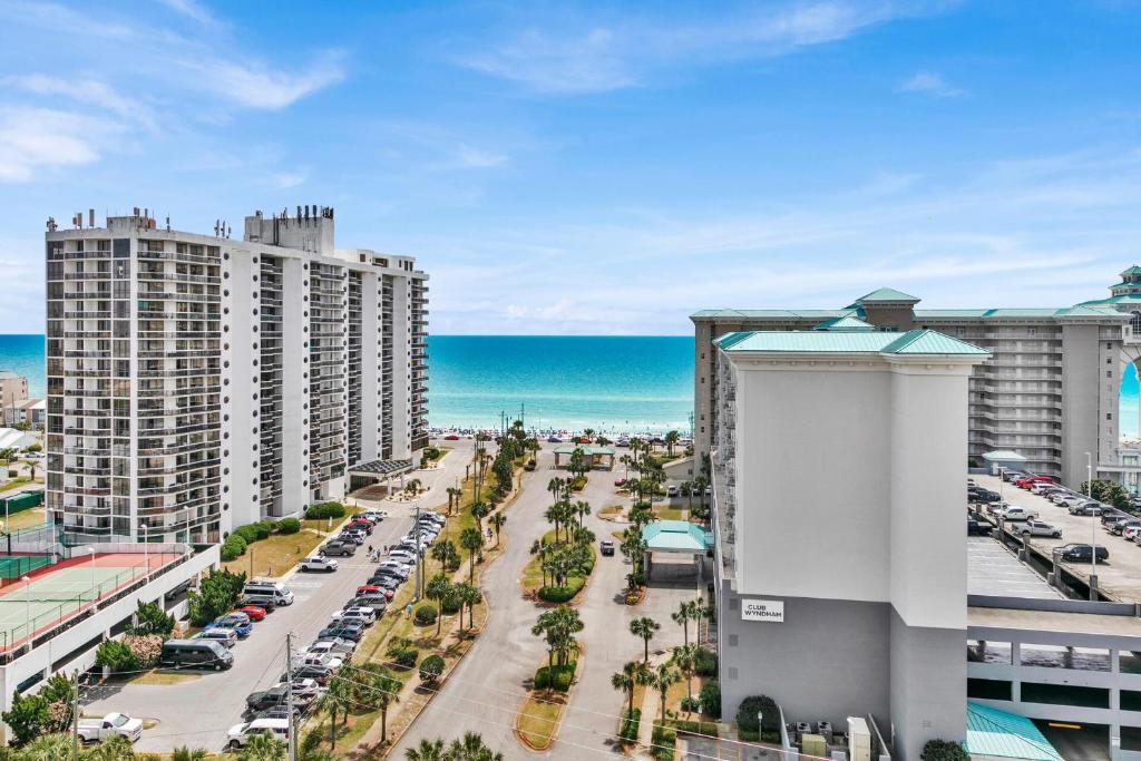 an aerial view of a street with buildings and the ocean at Ariel Dunes I Unit 1209 Gulf view in Destin