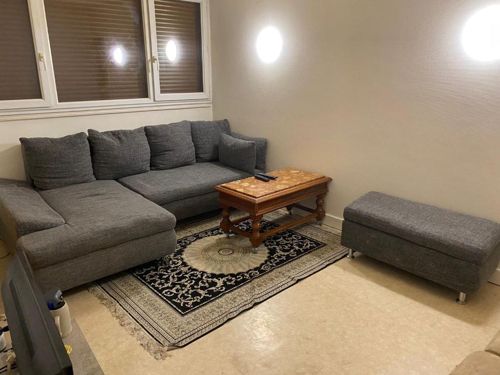 un salon avec un canapé et une table dans l'établissement Appartement de charme à Créteil, à Créteil