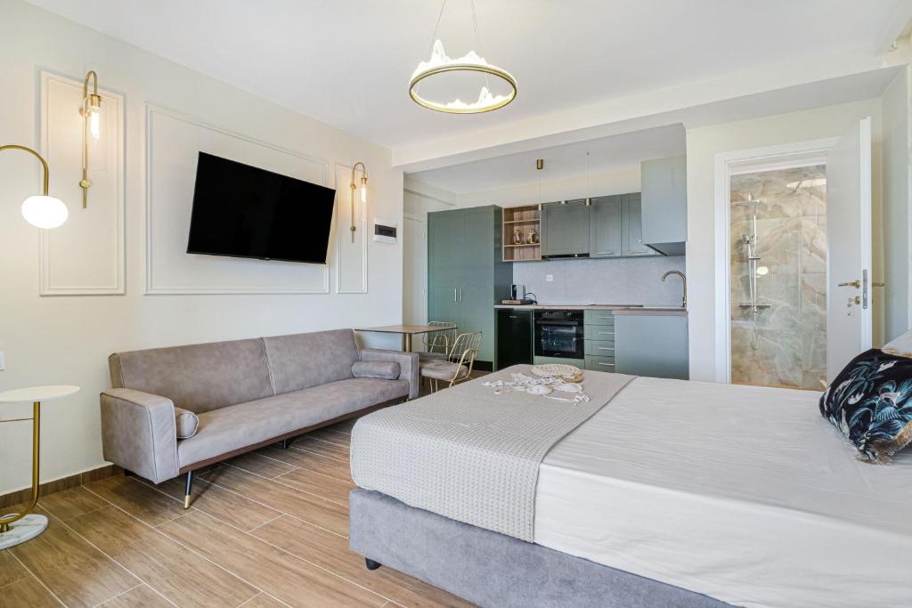 TV a/nebo společenská místnost v ubytování Merelia Aurora Apartments