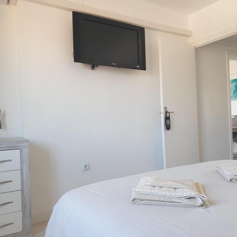 Televízia a/alebo spoločenská miestnosť v ubytovaní Beach Front Sea View Punta Prima