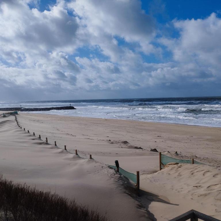 une plage de sable avec une clôture en face de l'océan dans l'établissement La Ti Kaz, à Aureilhan