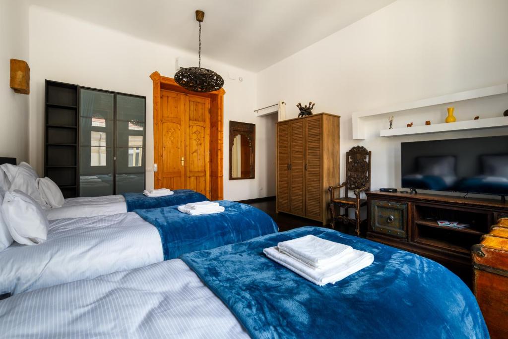 TV a/nebo společenská místnost v ubytování Rustic Downtown Apartment 106 m2