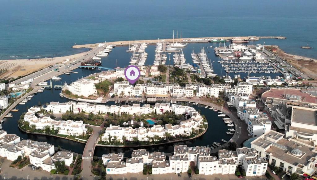 an aerial view of a marina with boats at Appartement marina hammamet in Yasmine
