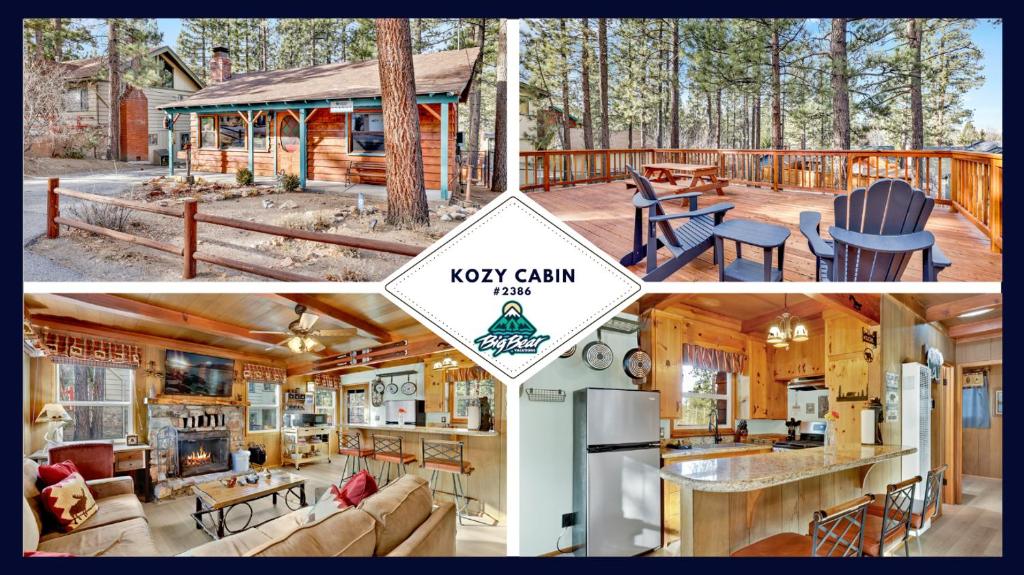 een collage van drie foto's van een blokhut bij 2386-Kozy Cabin cabin in Big Bear Lake