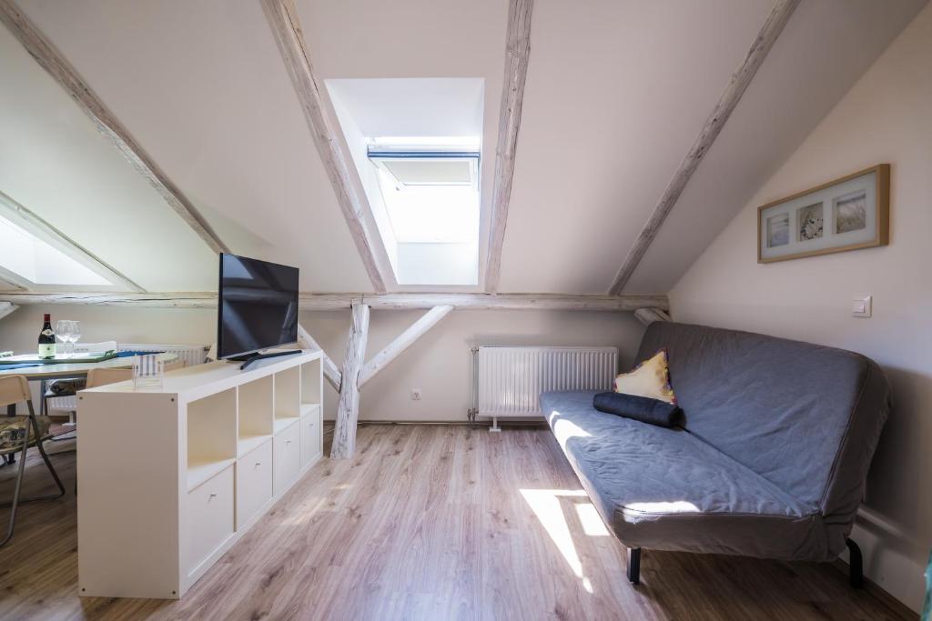 Televízia a/alebo spoločenská miestnosť v ubytovaní Pitypang Apartman Siófok