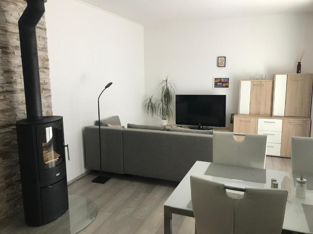 TV a/nebo společenská místnost v ubytování Příjemný apartmán Křoví v rodinném domku se sdíleným bazénem, terasou a zahradou