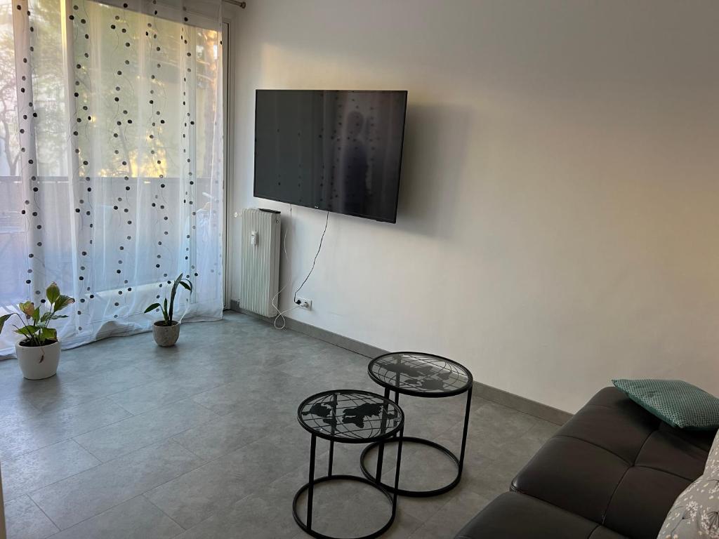 Televisi dan/atau pusat hiburan di Chambre avec Salle de bain privée dans appartement partagé