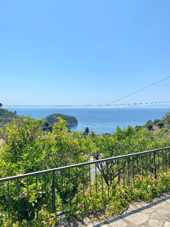 a view of the ocean from a balcony at Betsanis Stafylos Apartments in Stafylos