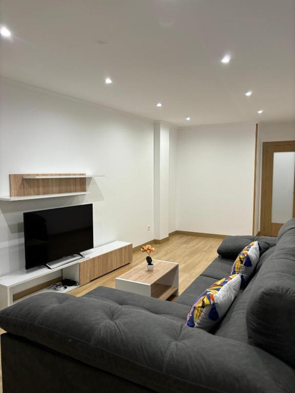 a living room with a couch and a flat screen tv at Alesamar A in Burela de Cabo