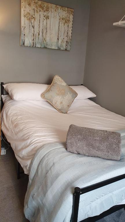 Una cama o camas en una habitación de Beautiful Ground Floor Flat near Haymarket