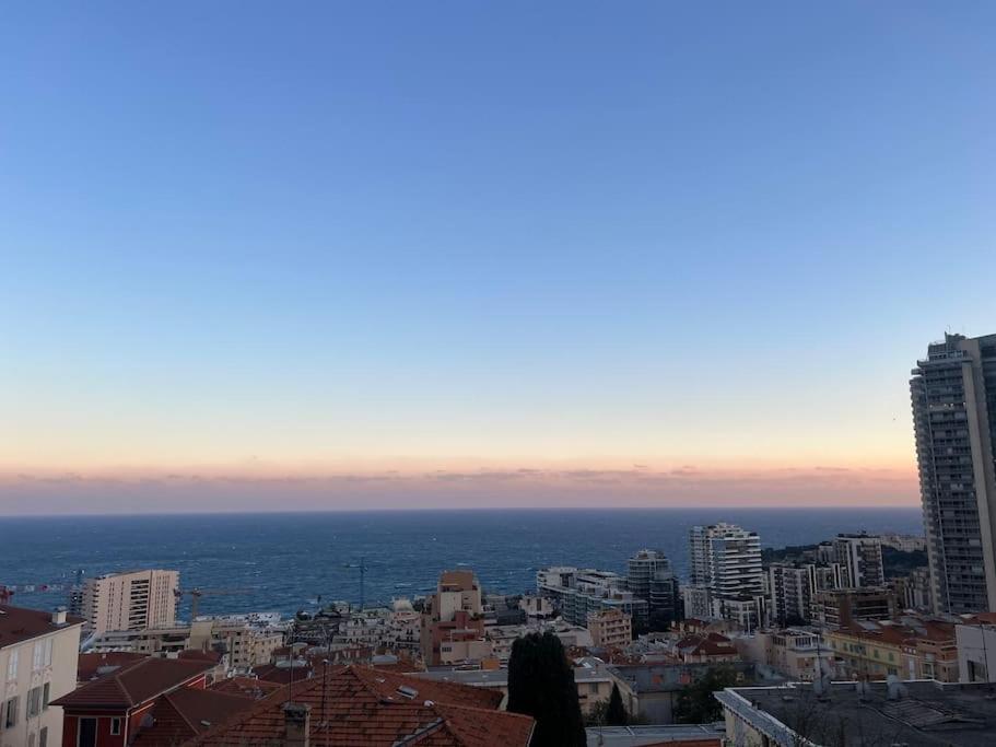 a view of the ocean from a city at Appartement tout confort & Parking in Beausoleil