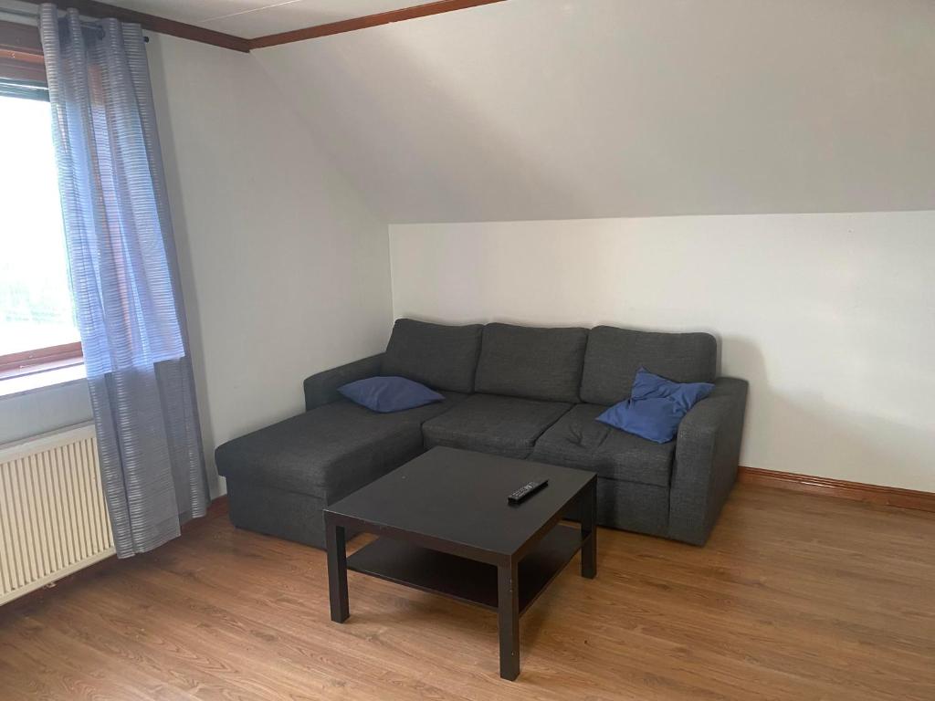 a living room with a couch and a coffee table at Vetlandavägen 37b 1102 in Målilla
