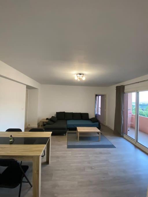 un salon avec un canapé et une table dans l'établissement grand f2 climatisé avec wifi plein centre BORGO, à Borgo