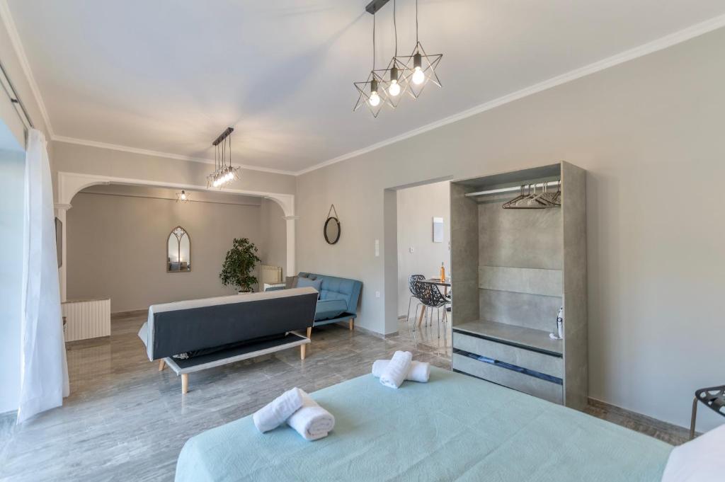 Postel nebo postele na pokoji v ubytování Kos Helios House