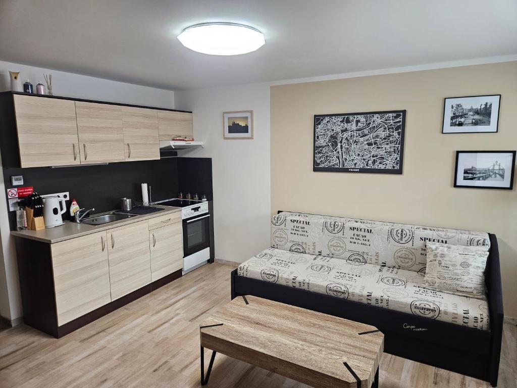 Kuchyň nebo kuchyňský kout v ubytování Apartments Praha Jinonice