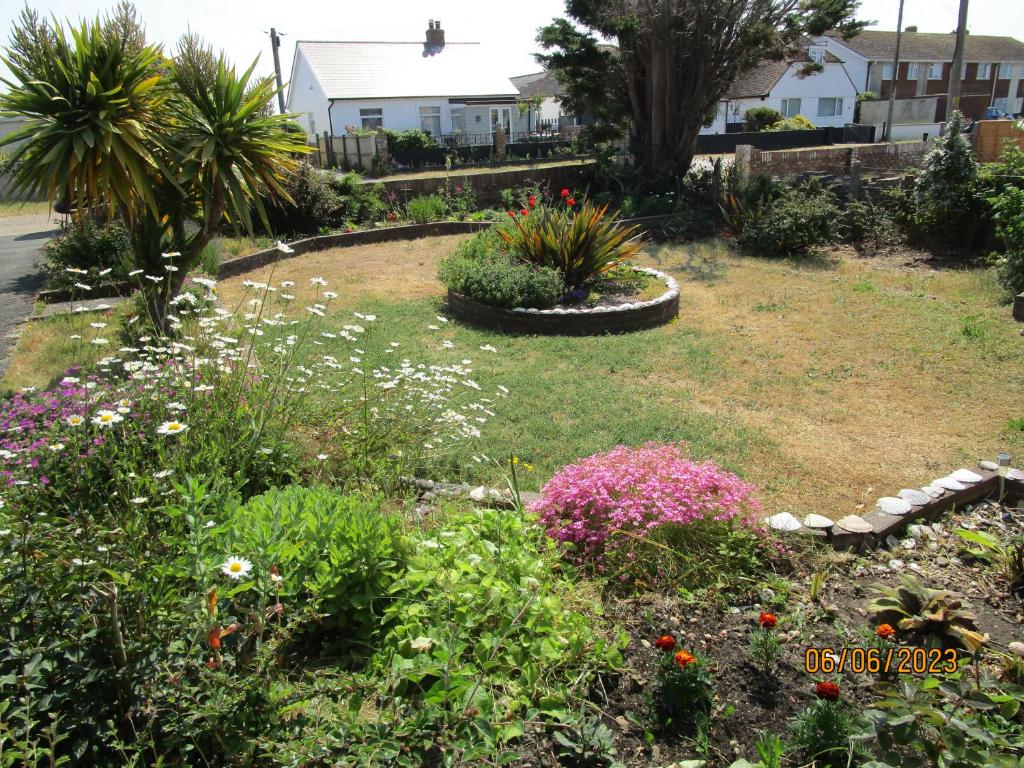 a garden with flowers and plants in a yard at Sea Shells in Greatstone