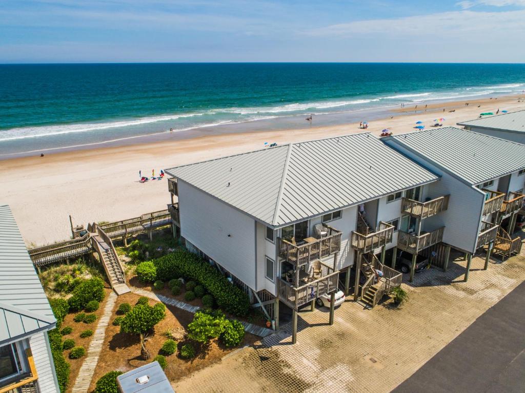 an aerial view of the beach and buildings at Queens Grant 211C in Surf City