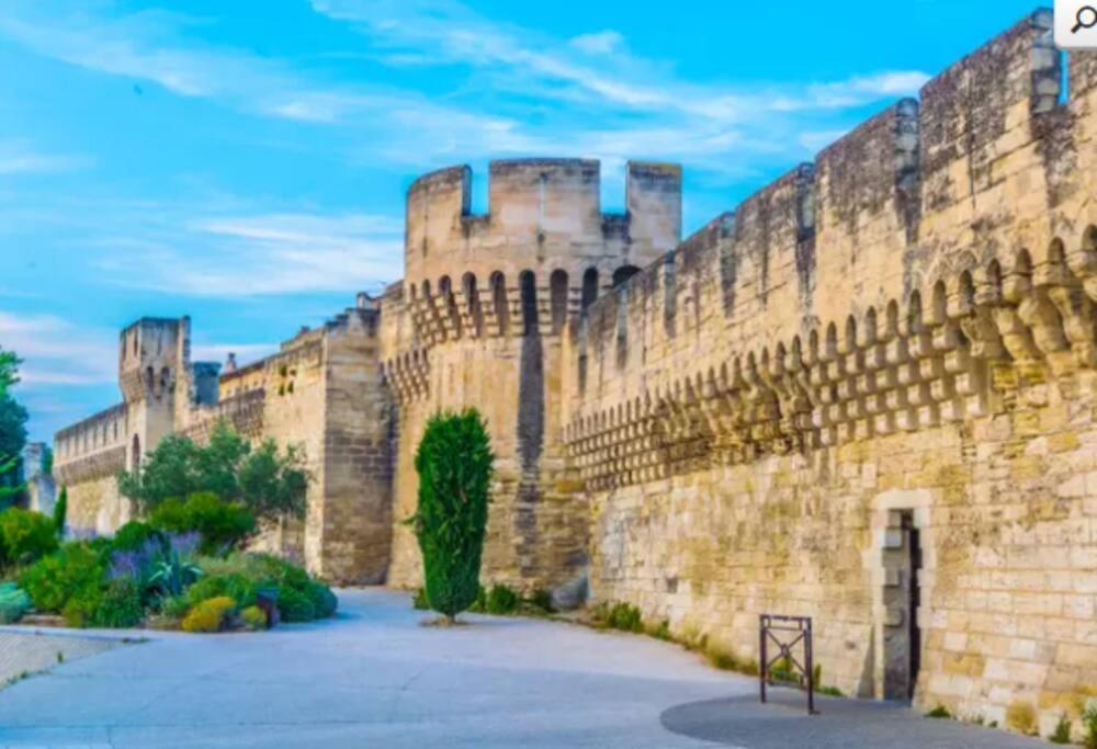 un grand château avec un grand mur de pierre dans l'établissement Studio cosy intramuros Avignon, à Avignon