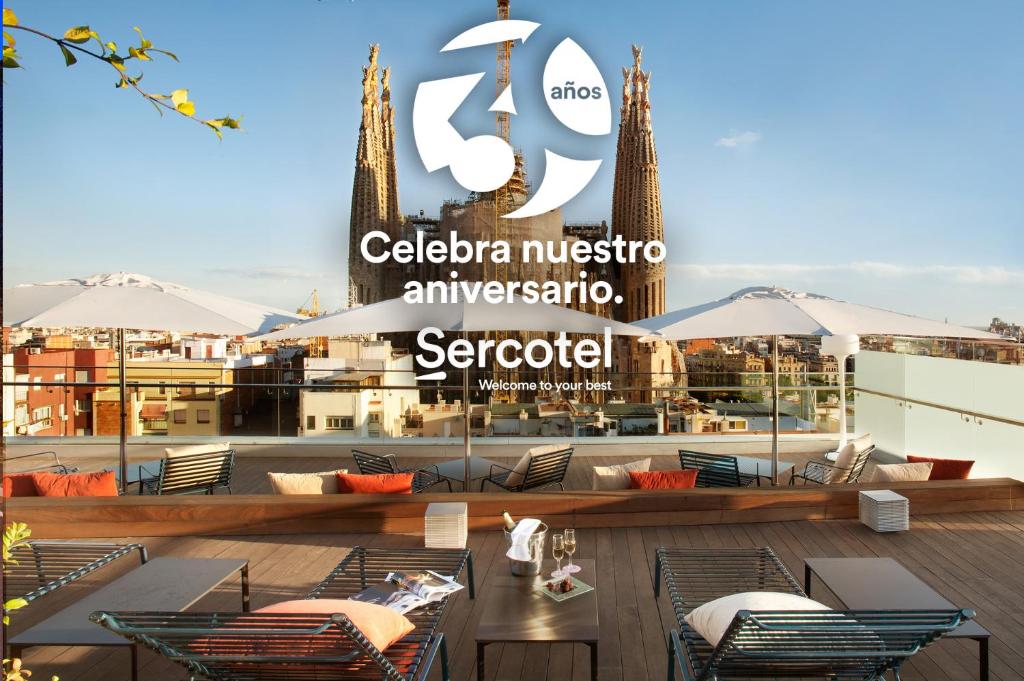 a sign for a restaurant on the roof of a building at Sercotel Hotel Rosellon in Barcelona