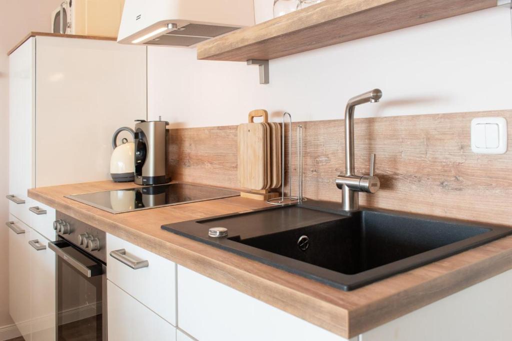 Kuchyň nebo kuchyňský kout v ubytování Ferienwohnung Aalkate App 1
