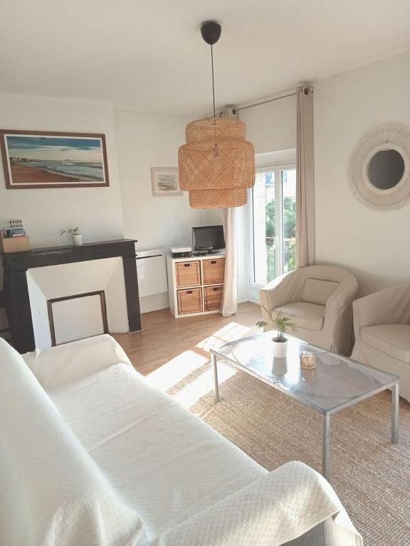 un salon avec un canapé et une table dans l'établissement Triangle d'OR bel appartement 2ch lumineux et calme, à Bordeaux