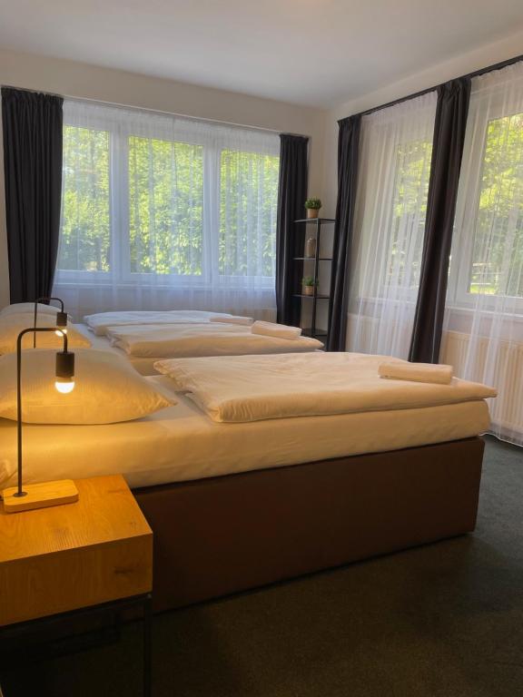 Postel nebo postele na pokoji v ubytování Apartmány Hrázní