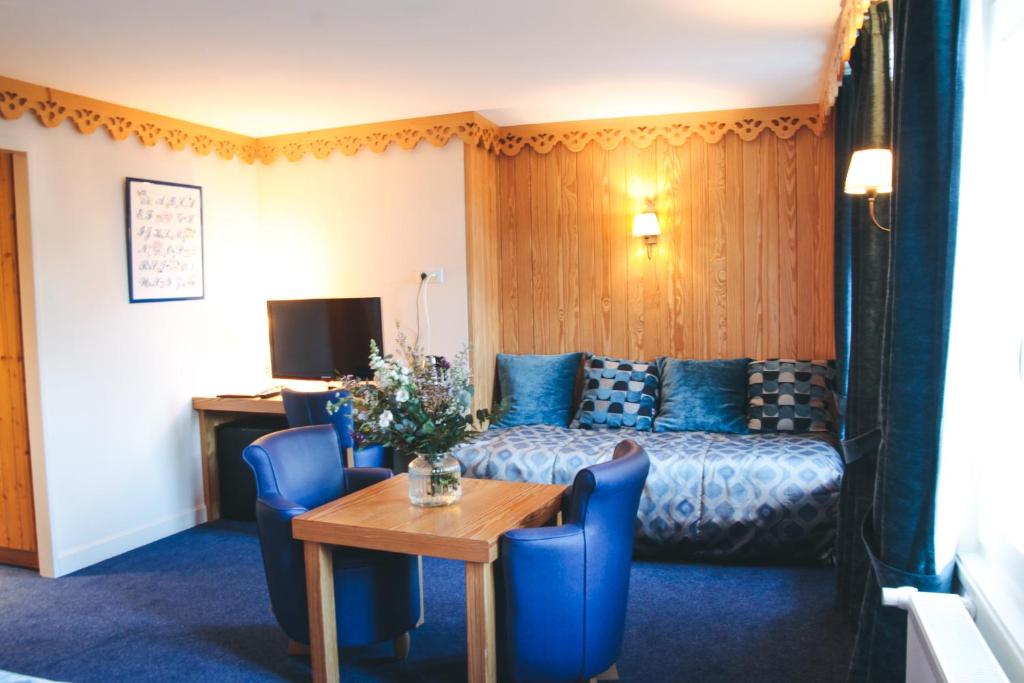 TV a/nebo společenská místnost v ubytování Hôtel Le Bois Joli