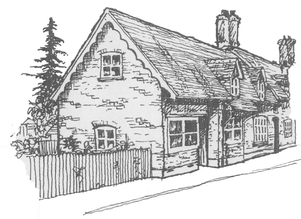 a black and white drawing of a house at Double Room in Character Cottage With Parking, Beaulieu, New Forest in Beaulieu