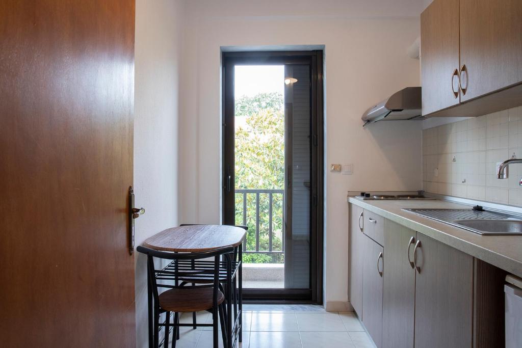 Kuchyň nebo kuchyňský kout v ubytování Manos Kritikakis Apartments