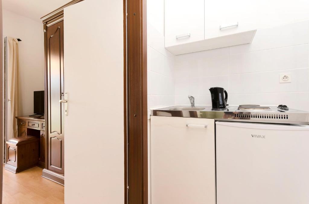 Kuchyň nebo kuchyňský kout v ubytování Apartment and Rooms Artina