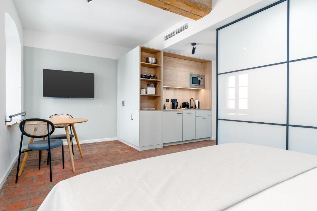 Kuchyň nebo kuchyňský kout v ubytování limehome Krems Undstraße