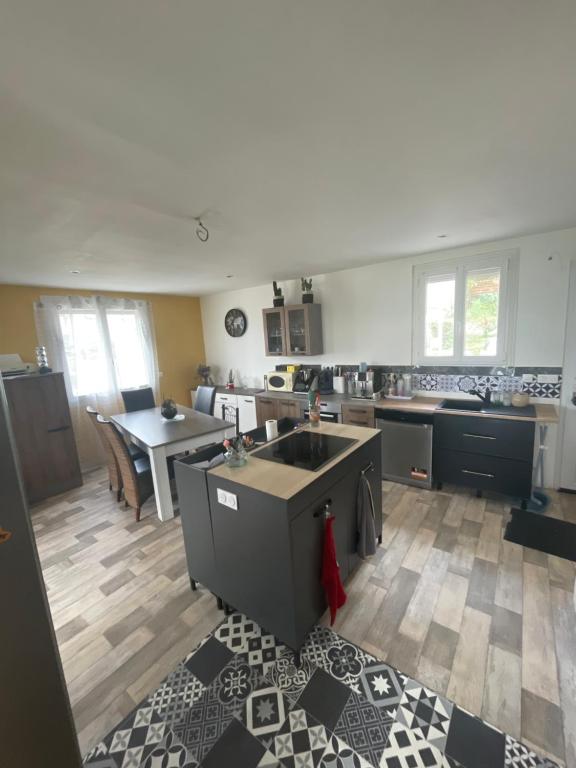 une grande cuisine avec un évier et une table dans l'établissement Chez Chantal, à Capendac