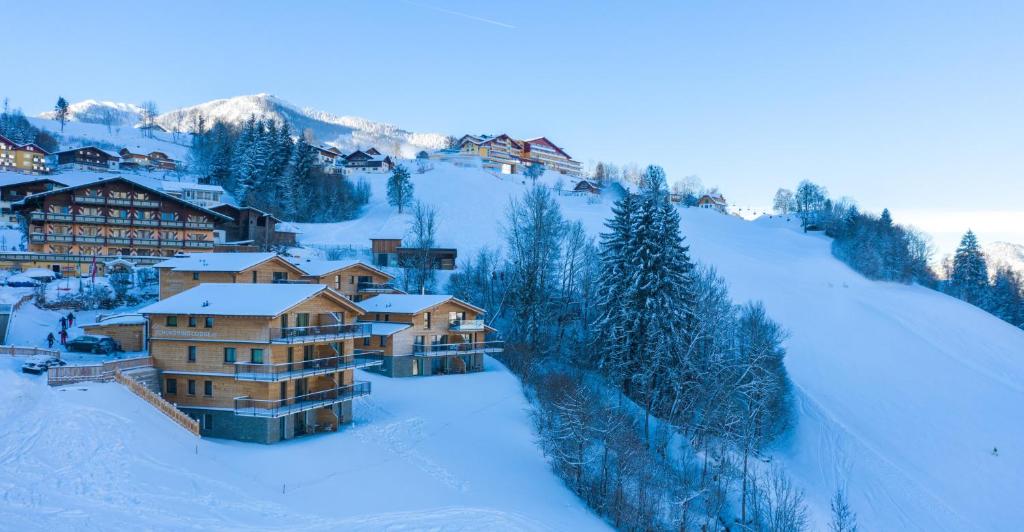 an aerial view of a resort in the snow at Panorama Lodge Premium Apartments in Schladming