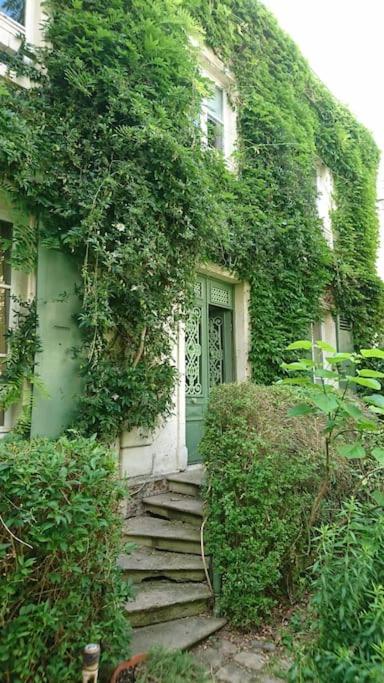 une maison couverte de lierre avec des escaliers menant à une porte dans l'établissement Refuge Raffiné - 2 Salons, Double Jacuzzi, Jardin, à Chatou