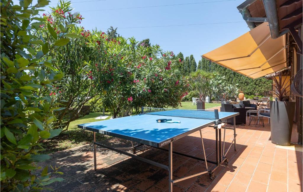 niebieski stół do ping ponga na patio w obiekcie Gorgeous Home In Massarosa -Lu- w mieście Mommio