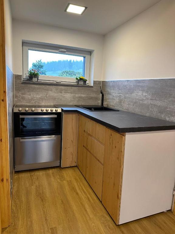 Kuchyň nebo kuchyňský kout v ubytování Chalet Galla