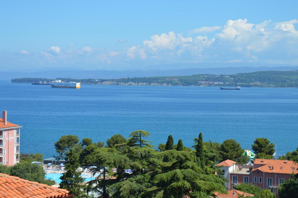 a view of a large body of water with trees at Apartments Ballabanka in Koper