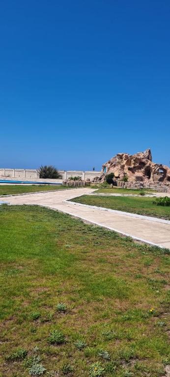a road in the middle of a field of grass at فيلا بسين خاص in Dawwār Abū Maḩrūs