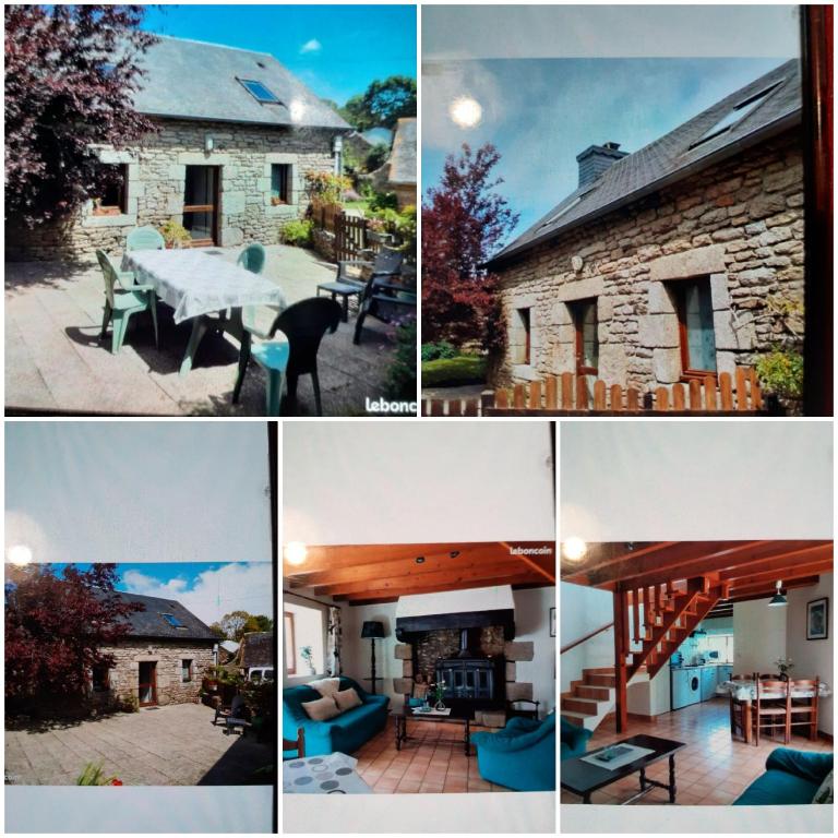 un collage de photos d'une maison en pierre dans l'établissement Gite en campagne pour 4 personnes, à Berrien