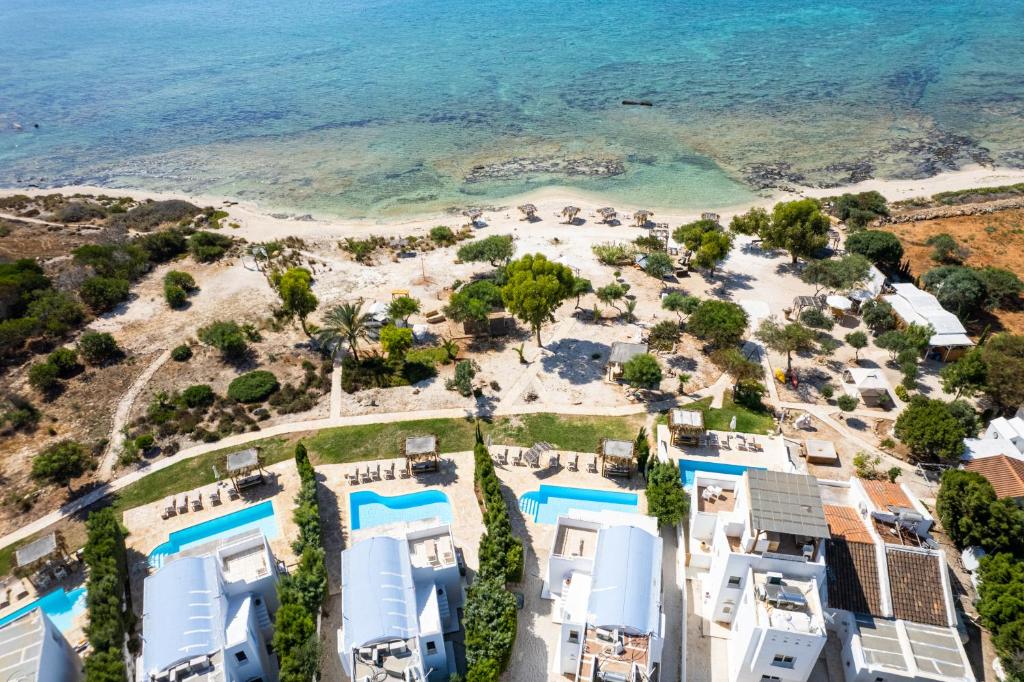 an aerial view of the resort and the beach at Thalassines Villas in Ayia Napa