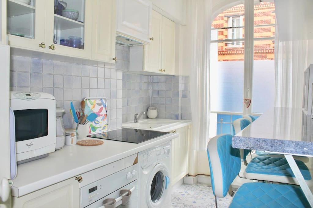 eine Küche mit Spüle und Waschmaschine in der Unterkunft Near Paris, charming quiet sunny 2 rooms in Pantin