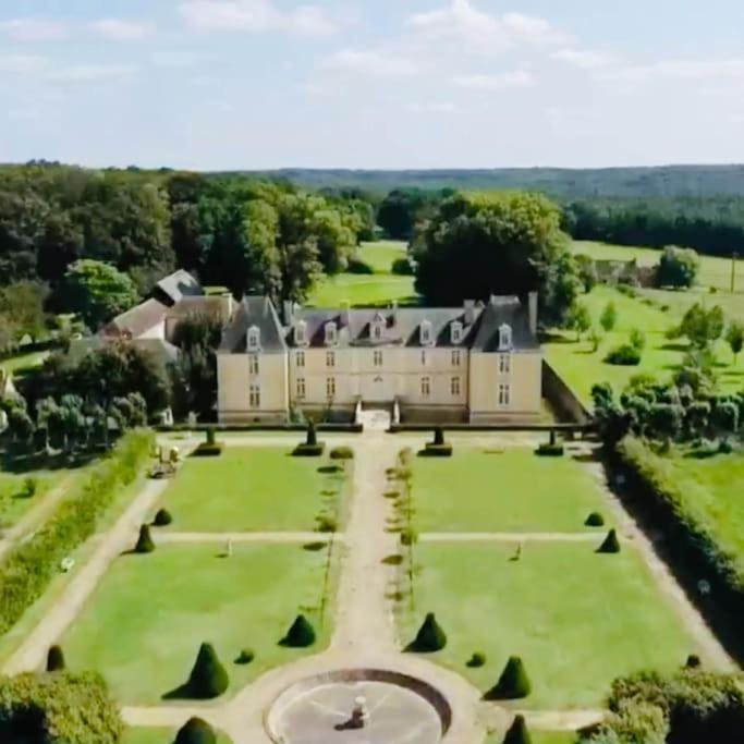 - une vue aérienne sur une grande maison avec un grand jardin dans l'établissement Château d'Ardenay sur merize, à Ardenay-sur-Mérize