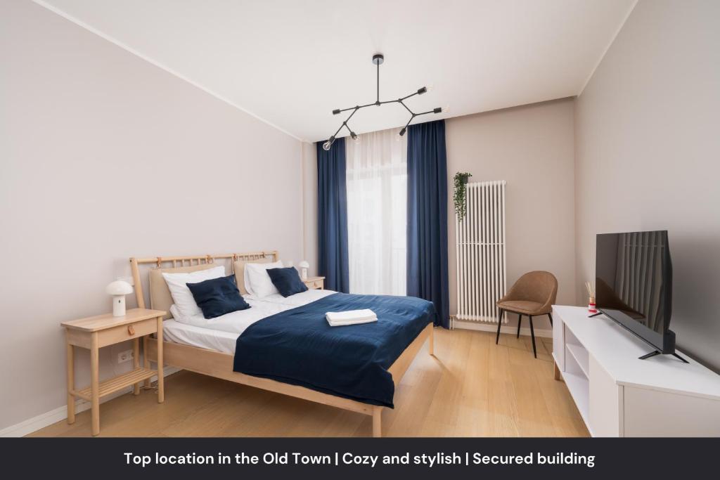 Ένα ή περισσότερα κρεβάτια σε δωμάτιο στο OldTown studio apartments in Modern house