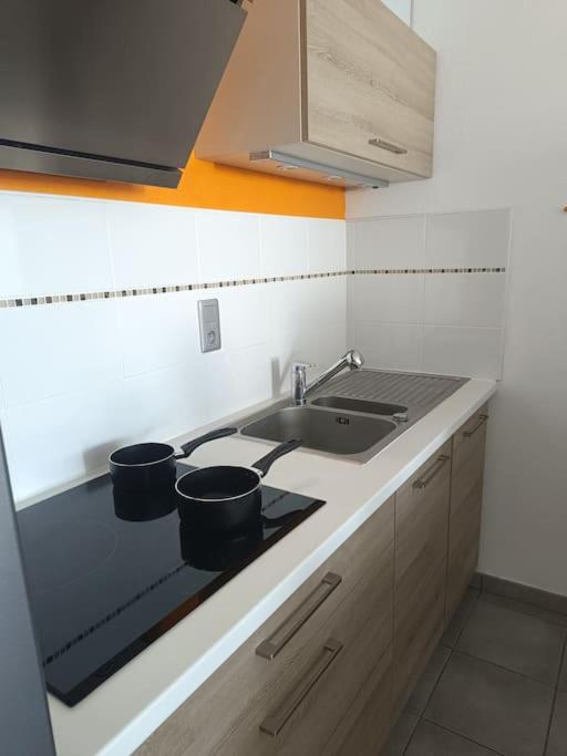 Kuchyň nebo kuchyňský kout v ubytování appartement la mer