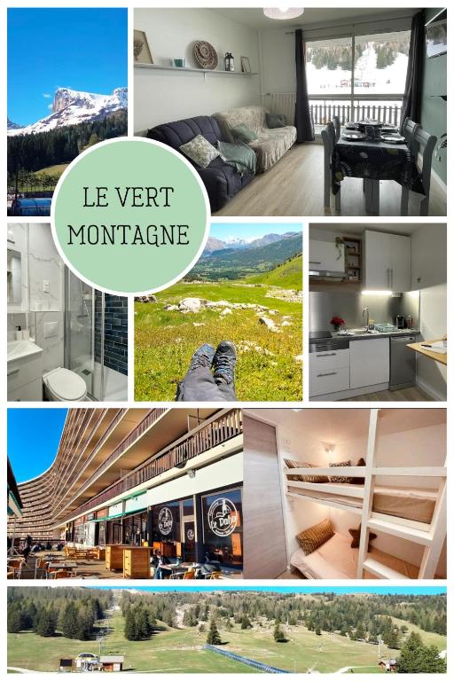 un collage de photos d'une maison avec des montagnes dans l'établissement Le Vert Montagne Studio lumineux plein sud, à Saint-Étienne-en-Dévoluy