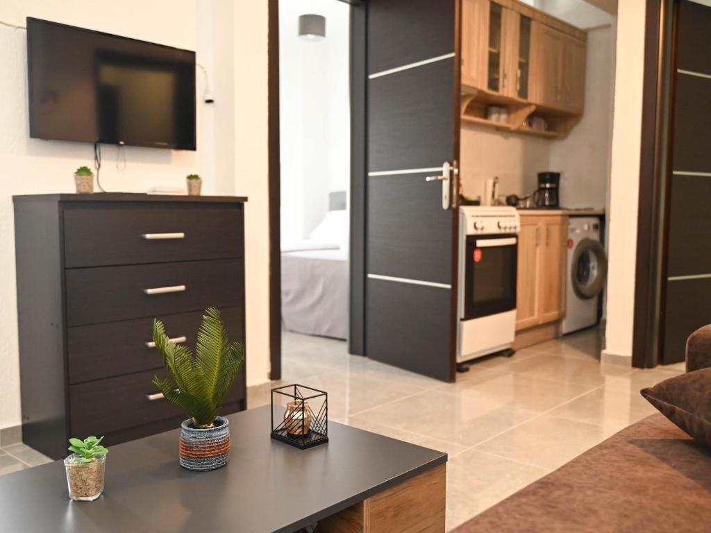 Kuchyň nebo kuchyňský kout v ubytování Aegean View Apartment