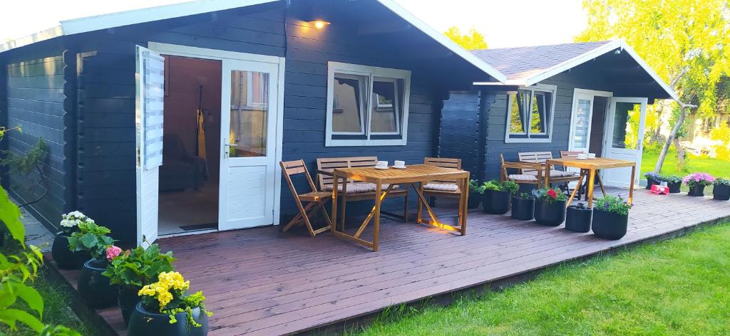 Zahrada ubytování Poilsio namelis prie jūros Palangoje - rami vieta šalia pajūrio pušyno, dviračių takas, terasa, nemokamas parkingas